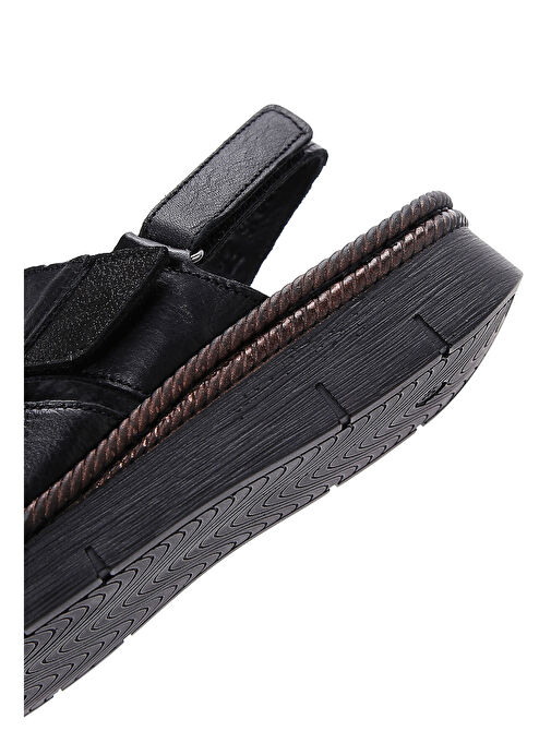 Kadın Siyah Bilekten Bantlı Deri Comfort Sandalet 25SFD320418 - Görsel 9