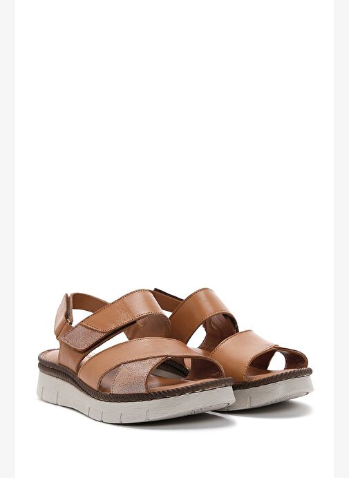 Kadın Taba Bilekten Bantlı Deri Comfort Sandalet 25SFD320418 - Görsel 3