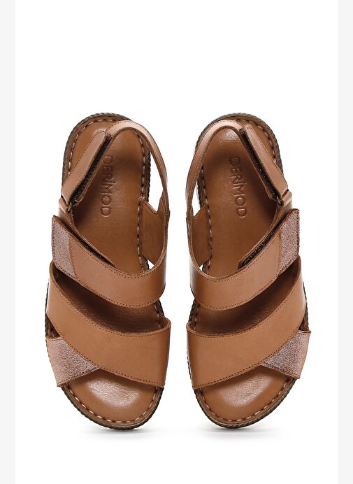 Kadın Taba Bilekten Bantlı Deri Comfort Sandalet 25SFD320418 - Görsel 5