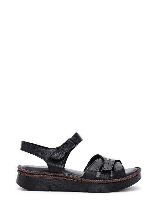 Kadın Siyah Bilekten Bantlı Deri Comfort Sandalet 25SFD320518 - Görsel 2