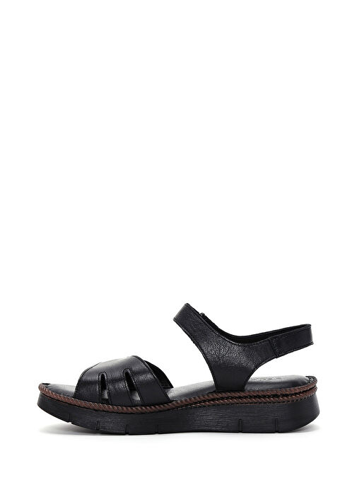 Kadın Siyah Bilekten Bantlı Deri Comfort Sandalet 25SFD320518 - Görsel 3