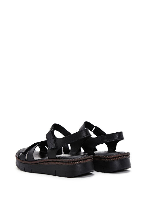 Kadın Siyah Bilekten Bantlı Deri Comfort Sandalet 25SFD320518 - Görsel 6
