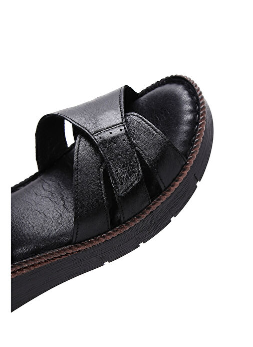 Kadın Siyah Bilekten Bantlı Deri Comfort Sandalet 25SFD320518 - Görsel 8
