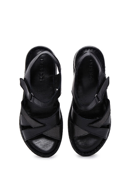 Kadın Siyah Bilekten Bantlı Deri Comfort Sandalet 25SFD320618 - Görsel 7