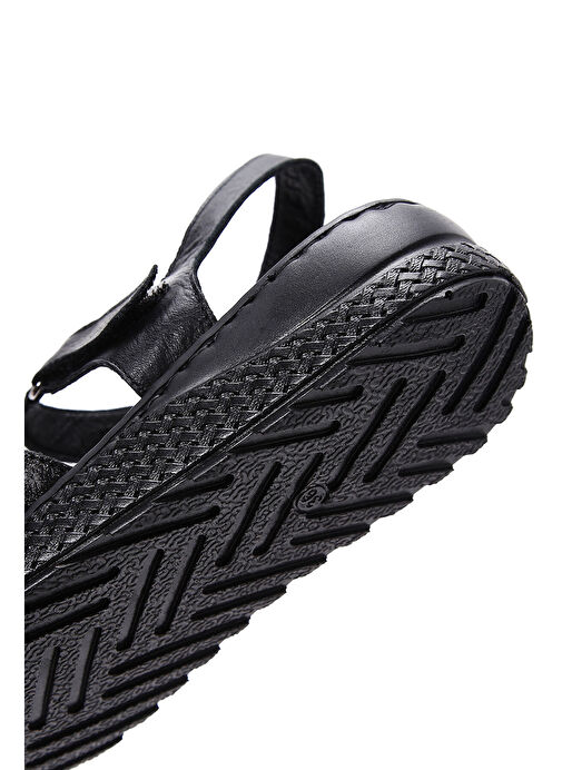 Kadın Siyah Bilekten Bantlı Deri Comfort Sandalet 25SFD320618 - Görsel 8