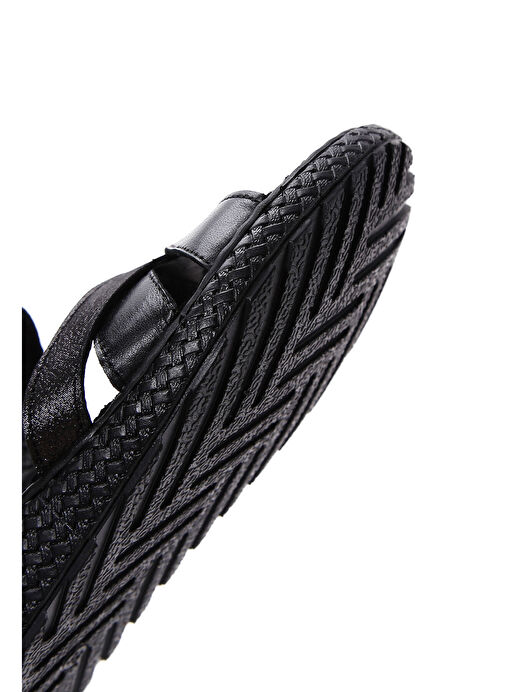 Kadın Siyah Bilekten Bantlı Deri Comfort Sandalet 25SFD320618 - Görsel 9