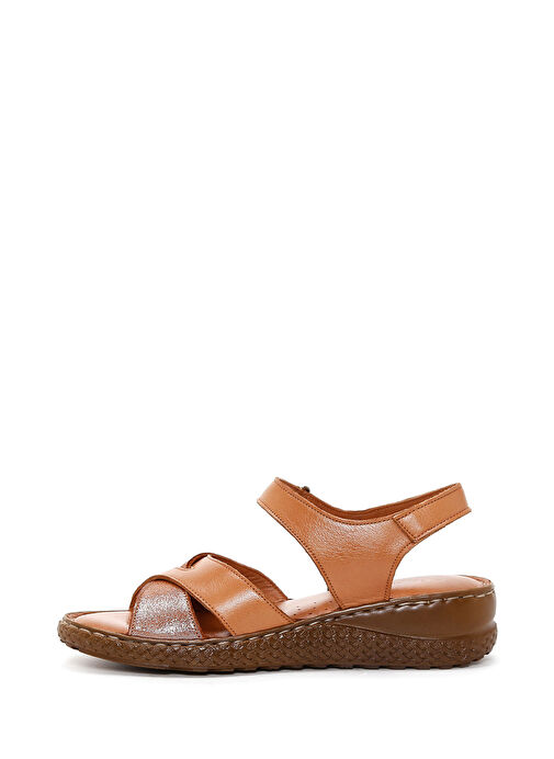 Kadın Taba Bilekten Bantlı Deri Comfort Sandalet 25SFD320618 - Görsel 3