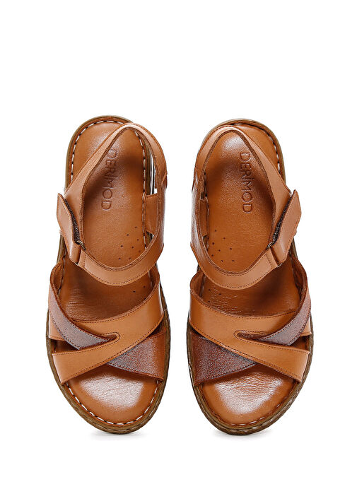 Kadın Taba Bilekten Bantlı Deri Comfort Sandalet 25SFD320618 - Görsel 7