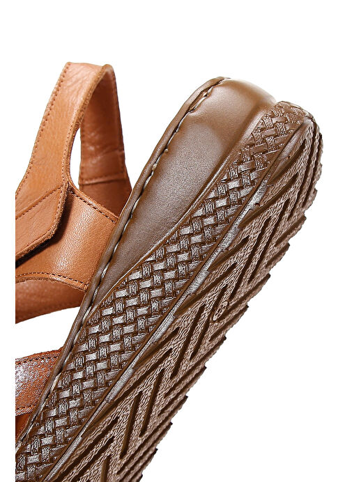 Kadın Taba Bilekten Bantlı Deri Comfort Sandalet 25SFD320618 - Görsel 9