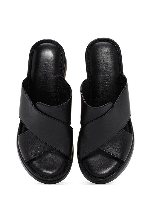 Kadın Siyah Kalın Tabanlı Deri Comfort Terlik 25SFD320118 - Görsel 8