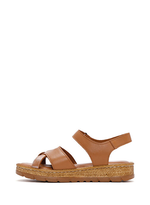 Kadın Taba Bilekten Bantlı Deri Comfort Sandalet 25SFD320714 - Görsel 3