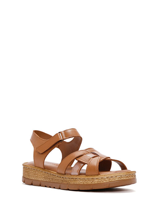 Kadın Taba Bilekten Bantlı Deri Comfort Sandalet 25SFD320714 - Görsel 7