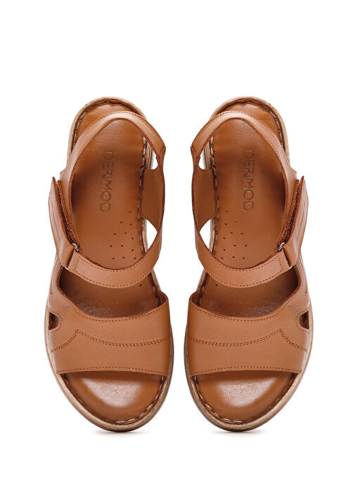 Kadın Taba Kalın Tabanlı Bilekten Bantlı Deri Comfort Sandalet 25SFD320818 - Görsel 8