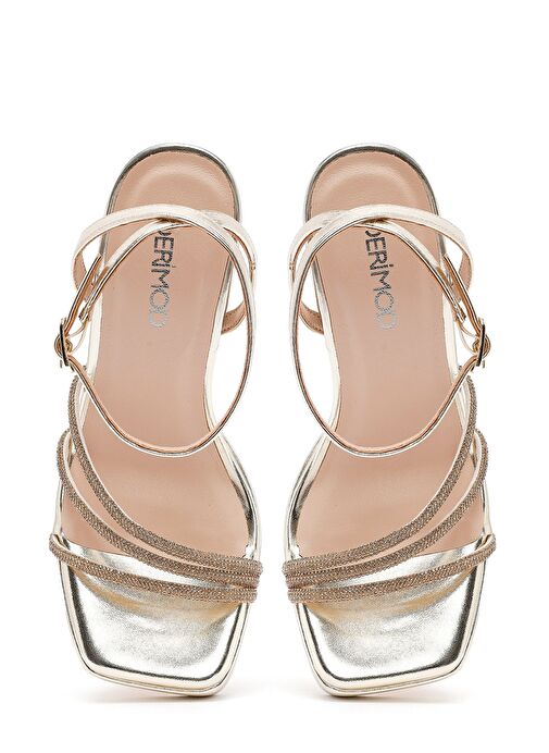 Kadın Altın Bilekten Bağlamalı Kalın Yüksek Topuklu Abiye Sandalet 25SFD441014 - Görsel 9