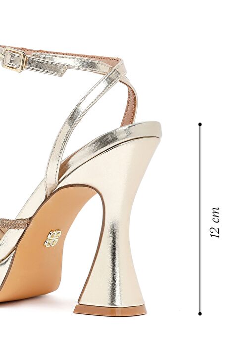 Kadın Altın Bilekten Bağlamalı Kalın Yüksek Topuklu Abiye Sandalet 25SFD441014 - Görsel 3