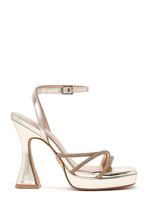 Kadın Altın Bilekten Bağlamalı Kalın Yüksek Topuklu Abiye Sandalet 25SFD441014 - Görsel 2