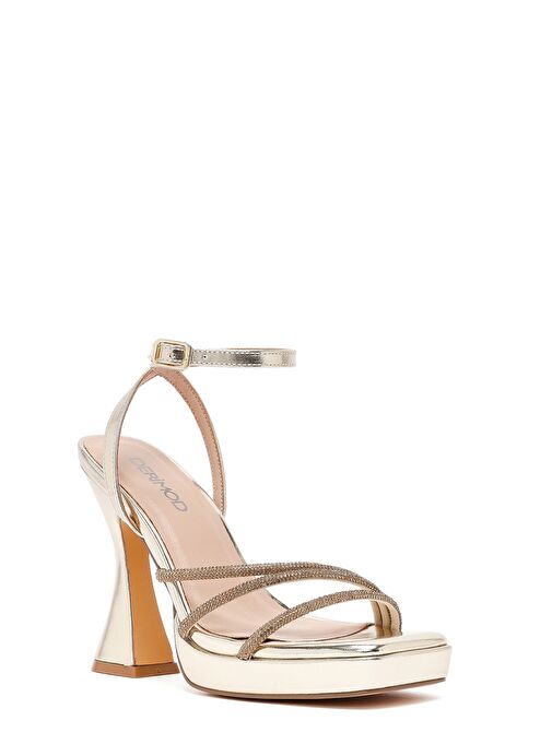 Kadın Altın Bilekten Bağlamalı Kalın Yüksek Topuklu Abiye Sandalet 25SFD441014 - Görsel 8