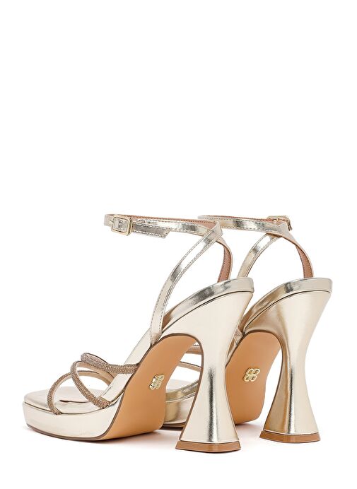 Kadın Altın Bilekten Bağlamalı Kalın Yüksek Topuklu Abiye Sandalet 25SFD441014 - Görsel 7