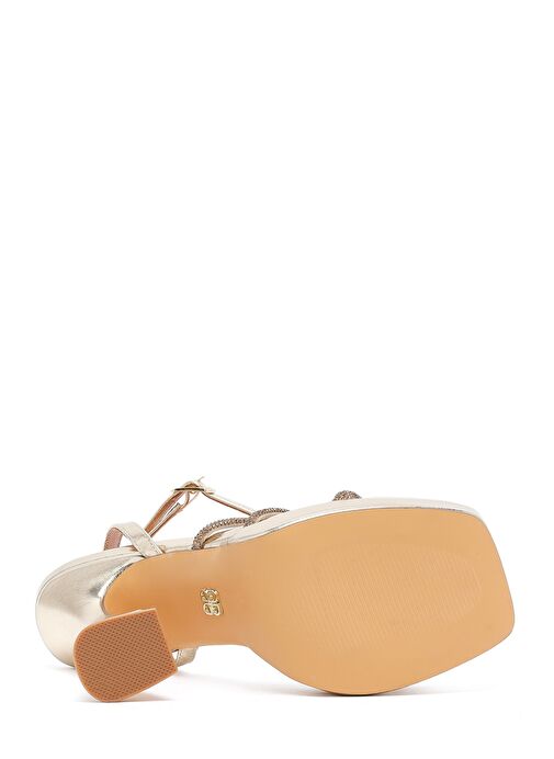 Kadın Altın Bilekten Bağlamalı Kalın Yüksek Topuklu Abiye Sandalet 25SFD441014 - Görsel 6