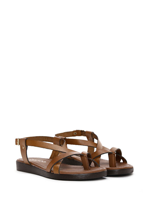 Kadın Taba Parmak Arası Deri Bodrum Sandalet 25SFD330818 - Görsel 4