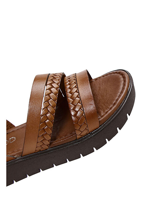 Kadın Taba Kalın Tabanlı Örgü Detaylı Deri Bodrum Sandalet 25SFD330918 - Görsel 7