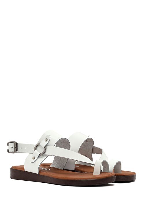 Derimod Derimod Kadın Beyaz Parmak Arası Deri Bodrum Sandalet 25SFD331218 Sandalet & Terlik | Boyner Beyaz - 4. görsel