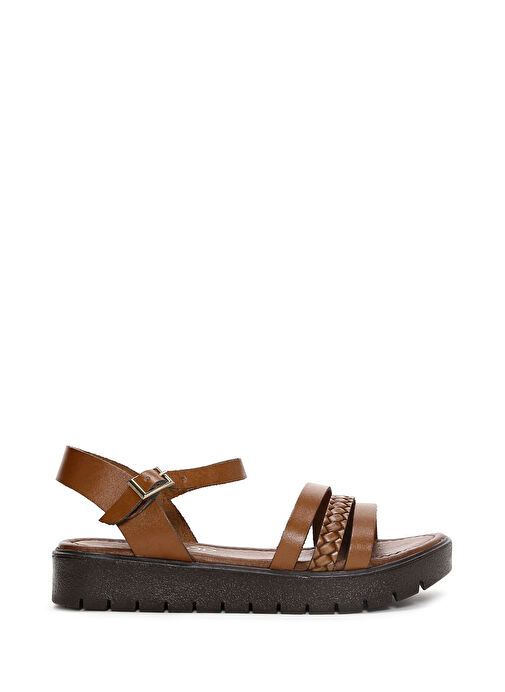 Kadın Taba Bilekten Bantlı Kalın Tabanlı Deri Bodrum Sandalet 25SFD331318 - Görsel 2