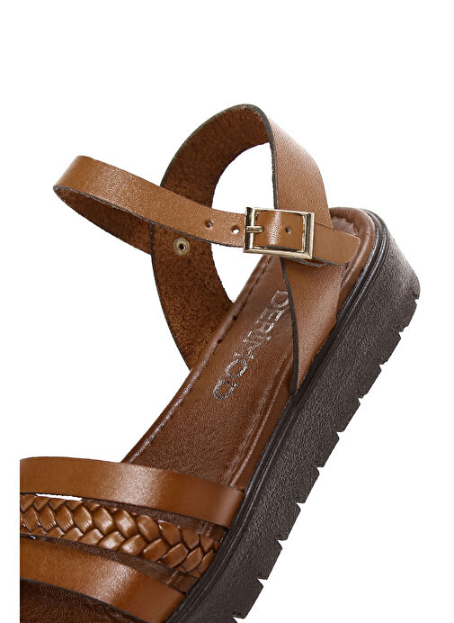 Kadın Taba Bilekten Bantlı Kalın Tabanlı Deri Bodrum Sandalet 25SFD331318 - Görsel 8