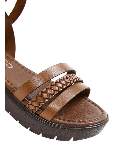 Kadın Taba Bilekten Bantlı Kalın Tabanlı Deri Bodrum Sandalet 25SFD331318 - Görsel 9