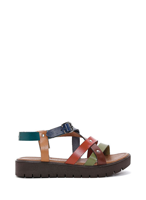 Kadın Çok Renkli Kalın Tabanlı Deri Bodrum Sandalet 25SFD331418 - Görsel 2