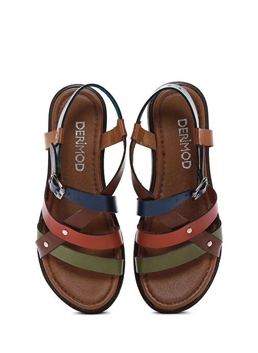 Kadın Çok Renkli Kalın Tabanlı Deri Bodrum Sandalet 25SFD331418 - Görsel 7