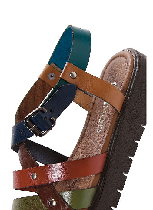 Kadın Çok Renkli Kalın Tabanlı Deri Bodrum Sandalet 25SFD331418 - Görsel 8