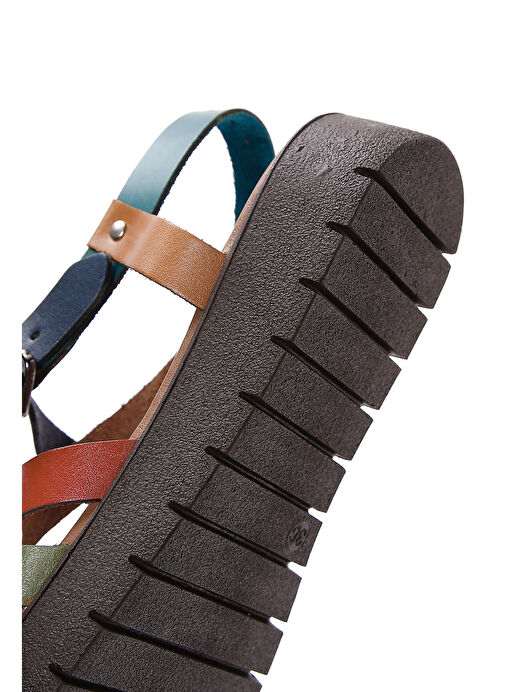 Kadın Çok Renkli Kalın Tabanlı Deri Bodrum Sandalet 25SFD331418 - Görsel 9