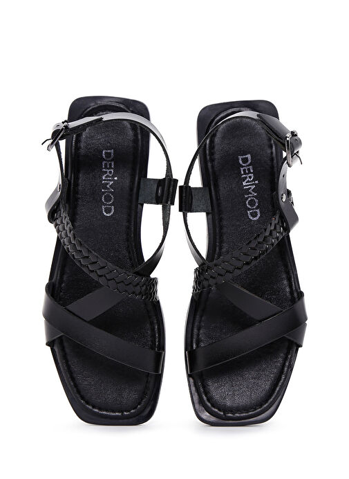 Derimod Derimod Kadın Siyah Örgü Detaylı Deri Bodrum Sandalet 25SFD331718 Sandalet & Terlik | Boyner Siyah - 7. görsel