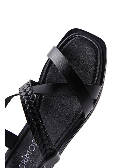 Derimod Derimod Kadın Siyah Örgü Detaylı Deri Bodrum Sandalet 25SFD331718 Sandalet & Terlik | Boyner Siyah - 8. görsel