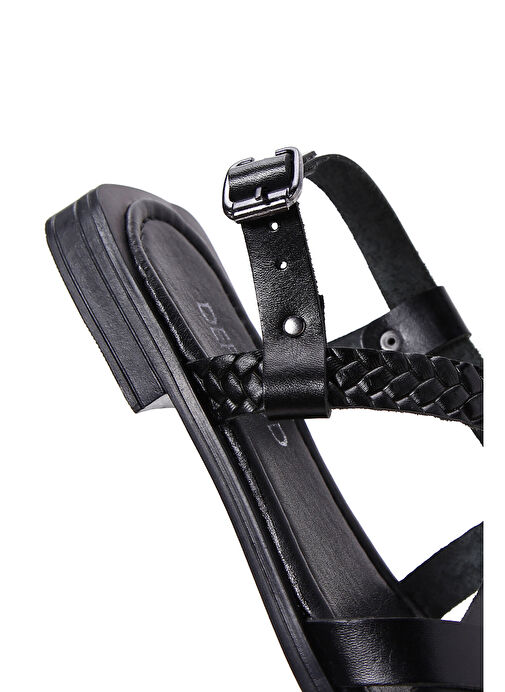 Derimod Derimod Kadın Siyah Örgü Detaylı Deri Bodrum Sandalet 25SFD331718 Sandalet & Terlik | Boyner Siyah - 9. görsel