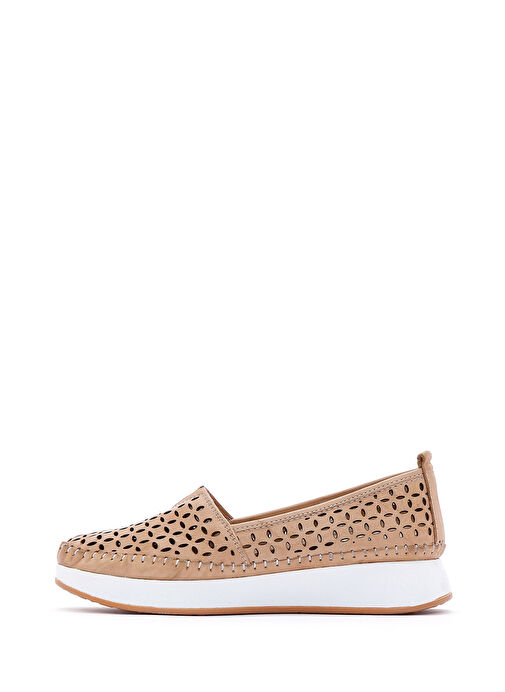 Kadın Bej Kalın Tabanlı Deri Comfort Loafer 25SFD332418 - Görsel 3