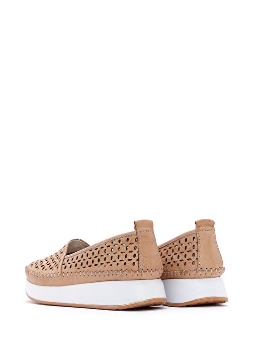 Kadın Bej Kalın Tabanlı Deri Comfort Loafer 25SFD332418 - Görsel 6