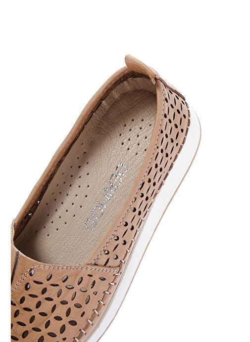 Kadın Bej Kalın Tabanlı Deri Comfort Loafer 25SFD332418 - Görsel 8