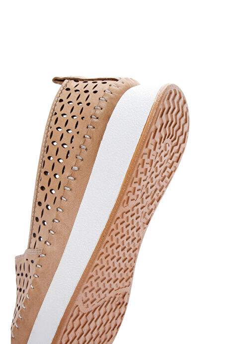 Kadın Bej Kalın Tabanlı Deri Comfort Loafer 25SFD332418 - Görsel 9