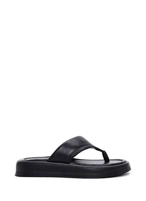 Kadın Siyah Parmak Arası Deri Terlik 25SFD360318 - Görsel 2