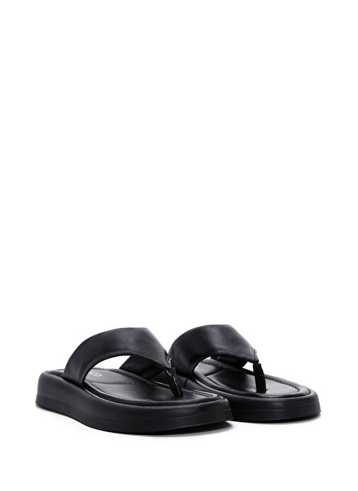 Kadın Siyah Parmak Arası Deri Terlik 25SFD360318 - Görsel 4