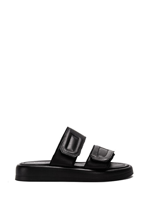 Kadın Siyah Çift Bantlı Deri Terlik 25SFD360418 - Görsel 2