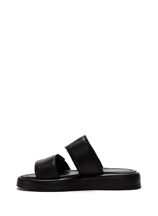 Kadın Siyah Çift Bantlı Deri Terlik 25SFD360418 - Görsel 3