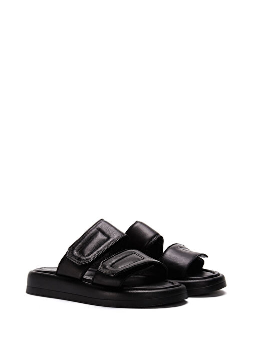 Kadın Siyah Çift Bantlı Deri Terlik 25SFD360418 - Görsel 4