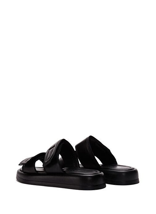 Kadın Siyah Çift Bantlı Deri Terlik 25SFD360418 - Görsel 6