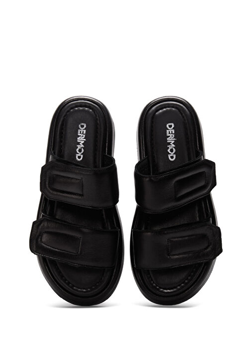 Kadın Siyah Çift Bantlı Deri Terlik 25SFD360418 - Görsel 7