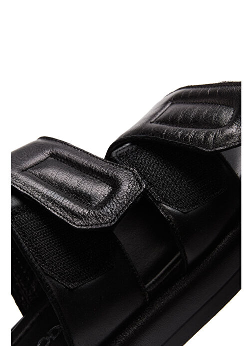 Kadın Siyah Çift Bantlı Deri Terlik 25SFD360418 - Görsel 8