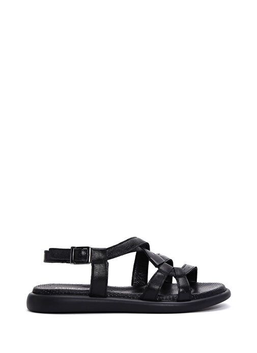 Kadın Siyah Bilekten Bantlı Deri Sandalet 25SFD360518 - Görsel 2