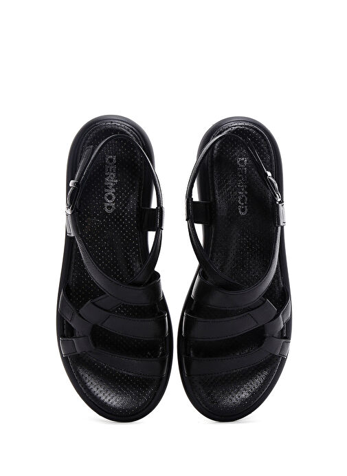 Kadın Siyah Bilekten Bantlı Deri Sandalet 25SFD360518 - Görsel 7